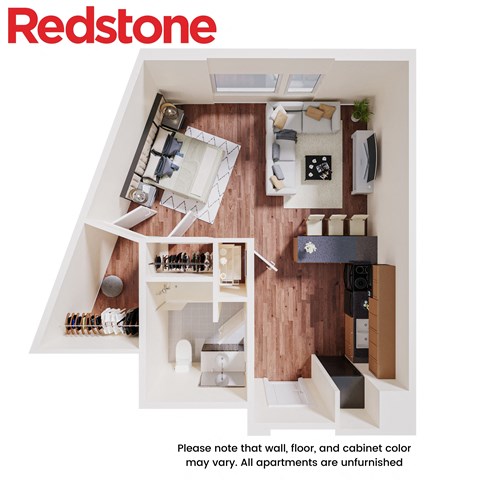 Floor plan for studio, 1 bath, 640 sqft